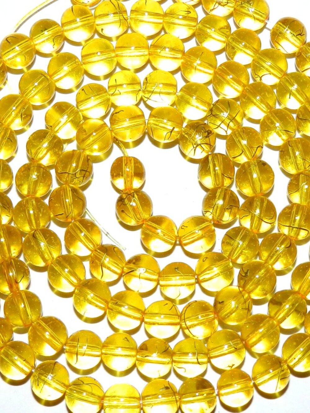 New Yellow with Gold Drizzle Metallic Drawbench 8mm Round Glass Bead 32" G4017